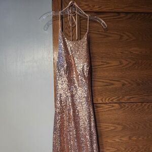 Dave & Johnny Rose RoseGold/champagne Sequin Halter Dress